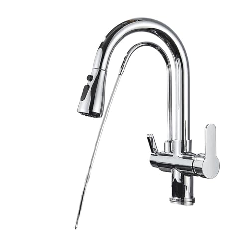 Mattschwarzer Touch-Küchenhahn mit Doppelgriff, 360-Grad-Drehung, ausziehbarer Sensor-Spültischhahn mit Wasserfilterhahn(Chrome) von VEFJVAIO