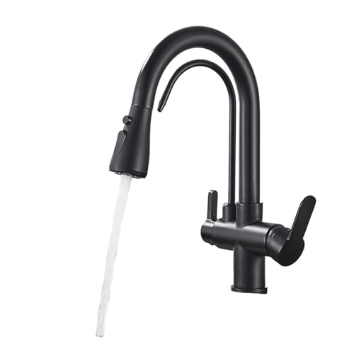 Mattschwarzer Touch-Küchenhahn mit Doppelgriff, 360-Grad-Drehung, ausziehbarer Sensor-Spültischhahn mit Wasserfilterhahn(Matte Black) von VEFJVAIO
