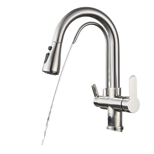 Mattschwarzer Touch-Küchenhahn mit Doppelgriff, 360-Grad-Drehung, ausziehbarer Sensor-Spültischhahn mit Wasserfilterhahn(Nickel) von VEFJVAIO