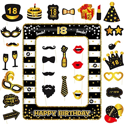 30 Stück Fotobox Accessoires, 18 Geburtstag Deko, Party Zubehör, Tischdeko Geburtstag und 1 Aufblasbarer Fotorahmen für 18 Geburtstag Mädchen und Junge, Vielfalt Party Deko Geburtstag Hochzeiten von VEGCOO