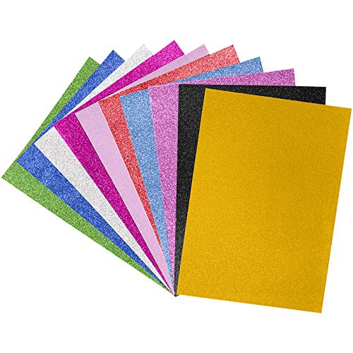 Glitzer-Papier, A4, 250 g/m², Glitzer-Karton, gemischte Farben, Glitzerkarton, A4, Glitzer-Karton, Bastelkarten für Bastelarbeiten, Dekoration, 10 Stück von VEGCOO