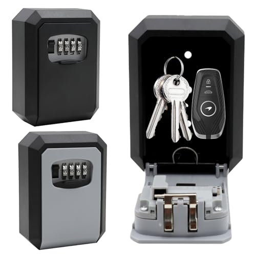 VEGCOO 2 Stück Schlüsselkasten für den Außenbereich, langlebig, Wandschlüsselkasten, wasserdicht und rostfrei, mit Code, für den Außenbereich, für Haus, Garage (schwarz + grau) von VEGCOO