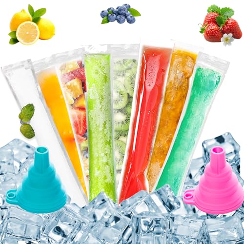 VEGCOO 250 Stück Popsicle Beutel, Popsicle Beutel, DIY Eisbeutel, Popsicle Beutel mit 2 Trichtern für DIY Eis, Joghurt, Süßigkeiten, Eiswürfel von VEGCOO