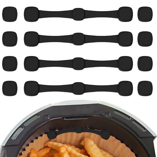VEGCOO 4 Pcs Magnete für Airfryer Backpapier, Magnetische Silikonschnallen Set für Heißluftfritteuse, Verhindert Papierverbrennungen, Kompatibel mit Ninja, Philips, Cosori (Schwarz) von VEGCOO