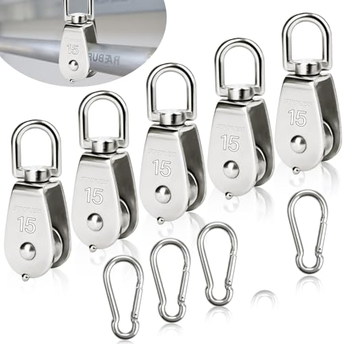 VEGCOO 10 Stück Edelstahl Seilrolle, Einschließlich 5 X M15 Seilrollen Und 5 X M4 Karabiner Für Seil Pulley, Geeignet Für Segeln, Fitness VEGCOO 10 Stück Edelstahl Seilrolle, Einschließlich 5 X M15 Seilrollen Und 5 X M4 Karabiner Für Seil Pulley, Geeignet Für Segeln, Fitness von VEGCOO