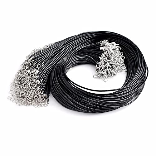 VEGCOO 50 Stück Halsketten, gewachstes Schlüsselband für Halsketten, geflochten, mit Verschluss, schwarze Schnur zum Basteln von Halsketten, Armbändern, Perlen, Zubehör Schmuck (1,5 mm) von VEGCOO