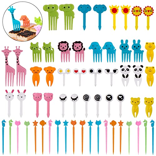 VEGCOO 60 Stück Food Picks Obstgabeln Kinder Spieße kinder Mini Gabeln für Kinder Süße Mini Zahnstocher Dessertobst Mittagsparty für Erwachsene Kinder (Blau) von VEGCOO