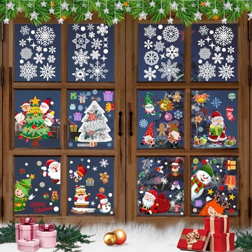 VEGCOO 9 Weihnachten Fenster Aufkleber Weihnachtsmann Dekoration Aufkleber Schneeflocke Aufkleber Weihnachten Winter Glastür Dekoration Wiederverwendbar Statisch PVC Fenster Aufkleber von VEGCOO