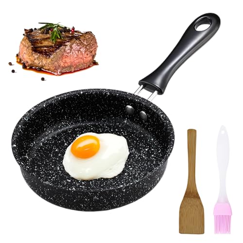 VEGCOO Kleine Induktionspfanne, 12 cm, Mini-Bratpfanne für Induktionsherde, Gasherde, mit Spatel und Ölpinsel, zu Hause und beim Camping von VEGCOO