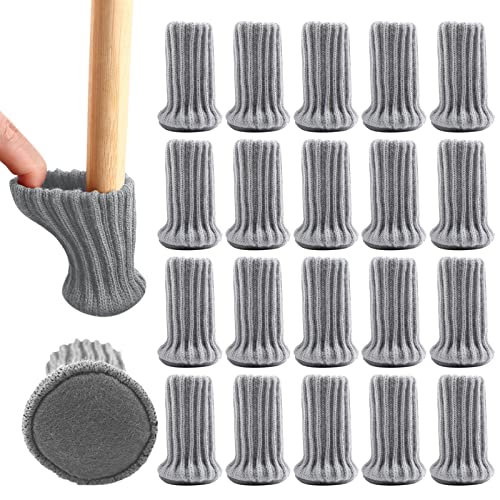 VEGCOO Stuhlbeinkappen, 20 Stücke Stuhlbeinschoner, Grau Elastisch Stuhlsocken Mit Filzgleiter rutschfest, 6.4 * 4cm Stricken Schutzkappen Für Stuhlbeine Tisch Sofa Möbel (Grau) von VEGCOO