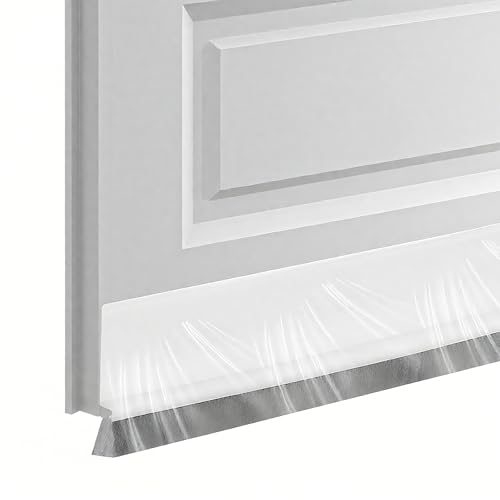 VEGCOO Türdichtungsband mit Bodenbürste Selbstklebend Türdichtung 100CM Länge 50mm Breite Inklusive 1 Geschirrtuch für Fenster Türen und Böden Wärmeisolierung Schallschutz (Weiße) von VEGCOO