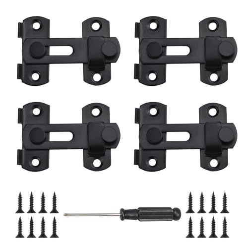 VEGCOO Türriegel Edelstahl,4 Stück Mittelgroße Türschloss Schwarzes Schiebetürschloss Türriegel mit Schrauben Passend für Schränke Türen und Fenster (37 * 43 MM) von VEGCOO