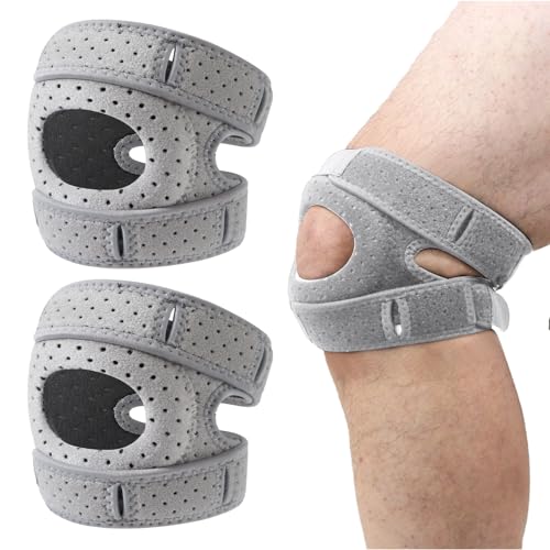 VEGCOO 2 Stück Wellness Kniebandage, Knee Braces, Verstellbare Knieunterstützung, Stabilisierende Kniehilfe, für Gymübungen und Laufen (Grau) von VEGCOO