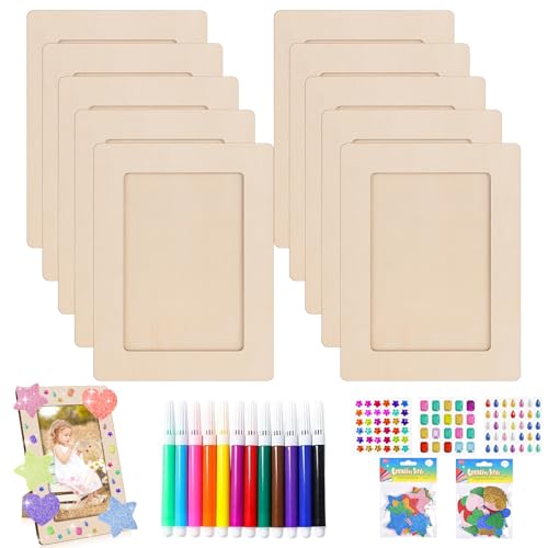 10 Stück DIY Bilderrahmen Holz Set 20x15cm mit 3 Sorten Glitzersteinen & 3D-Schaumstoff Sternstickern – Bastelset für Kinder, Hochzeit, Geburtstag, Deko – Leerrahmen zum Bemalen, Bekleben & Gestalten 10 Stück DIY Bilderrahmen Holz Set 20x15cm mit 3 Sorten Glitzersteinen & 3D-Schaumstoff Sternstickern – Bastelset für Kinder, Hochzeit, Geburtstag, Deko – Leerrahmen zum Bemalen, Bekleben & Gestalten von VEGOATY