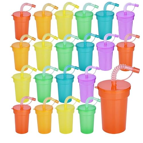 12 Stück Plastikbecher mit Deckel und Strohhalm, 380ML Kinder Party Becher 6 Farben, Mehrweg Trinkbecher Strohhalmbecher BPA-frei für Kinder und Erwachsene Eiskaffee Kaltes Trinken Smoothie Saft von VEGOATY