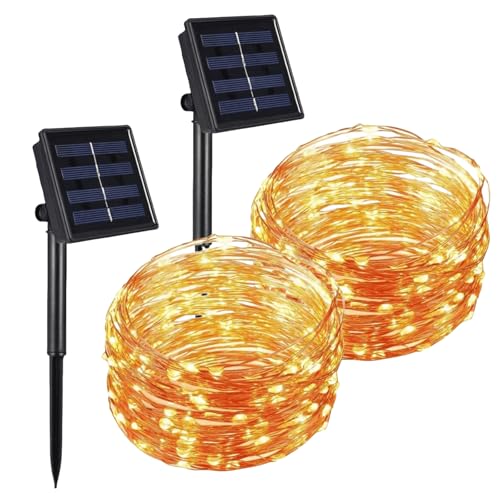 VEGOATY 2 Pack Solar Lichterkette Aussen Klein, Solar Mini Teeny winzige Lichter 7m 50 LED Warmweiss, Outdoor Lichterkette Solar Wetterfest für Draußen Garten Deko Flaschen Glaskugel von VEGOATY