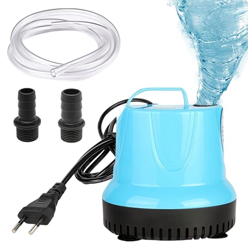 35W 2000L/H Mini Wasserpumpe, Tauchpumpe Klein, Ultra Leise Klein Tauchpumpe Aquarium Pumpe mit 3 Düse & 1,5 m 12mm Schlauch Springbrunnenpumpe für Teiche, Aquarium, Garten, Brunnen (Blau) von VEGOATY