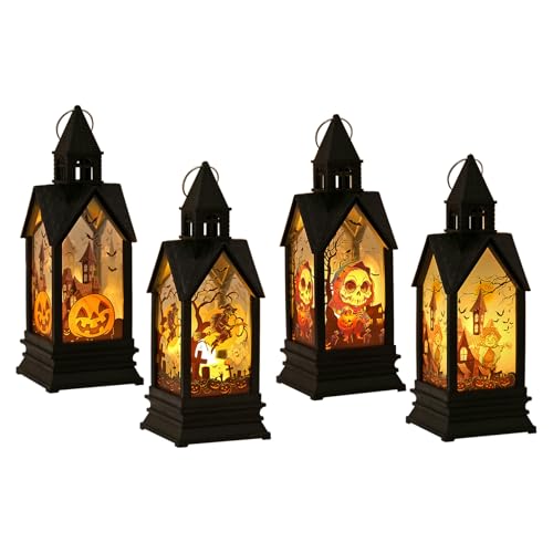 4 Stück Halloween Deko Kerzenlaterne, Flammenlose Laterne LED Kürbis Laterne Halloween Deko Garten Hängende Windlichter für Indoor Outdoor Gärten Baum 4 Stück Halloween Deko Kerzenlaterne, Flammenlose Laterne LED Kürbis Laterne Halloween Deko Garten Hängende Windlichter für Indoor Outdoor Gärten Baum von VEGOATY