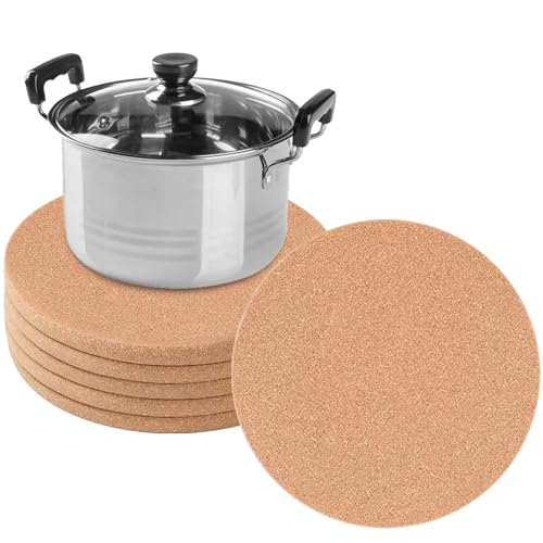 6 Pack 19 cm Runde Topfuntersetzer Kork, Korkuntersetzer Rund Kork Untersetzer, Hitzebeständig & Saugfähig Korkplatte Rund für Töpfe Pfannen, TopfuntersetzerExtra Dicke Runde Untersetzer von VEGOATY