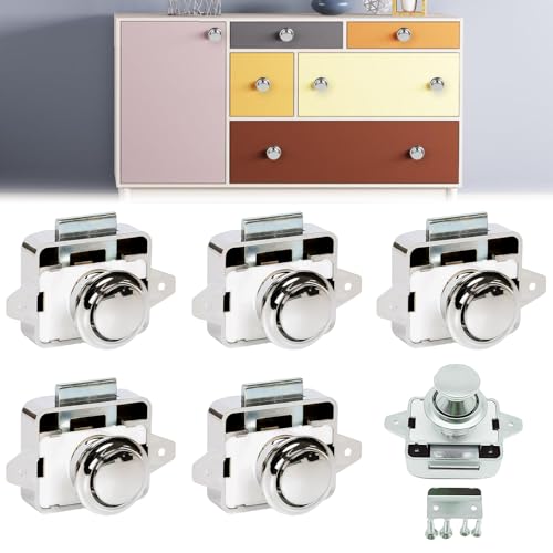 6 Stück Push Lock Schloss, 15-18mm Push Lock Button Catch mit Schraube Druckknopfverriegelung Wohnmobil, Schranktürverriegelung für RV Camping Wohnwagen Wohnmobil Van Boot Schranktür von VEGOATY