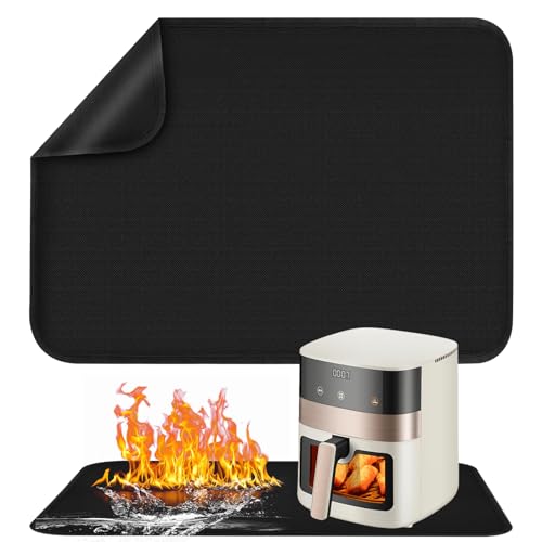 Feuerfeste Unterlage, 60x 80cm Feuerfeste Silikonmatten für Tischplatte, Hitzebeständige Unterlage für Luftfritteuse Anti-Rutsch Wasserdichte für Luftfritteuse Kaffeemaschine Mikrowelle(Schwarz) von VEGOATY