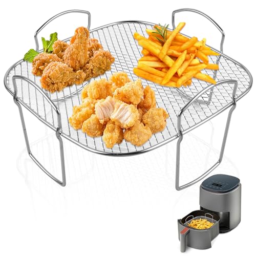 Heißluftfritteuse Grillrost, Heißluftfritteuse Zubehör für Cosori Heißluftfritteuse 5,5L XXL/6,4L 304 Edelstahl Quadratisch Air Fryer Rack Kompatibel mit den meisten Air Fryer von VEGOATY
