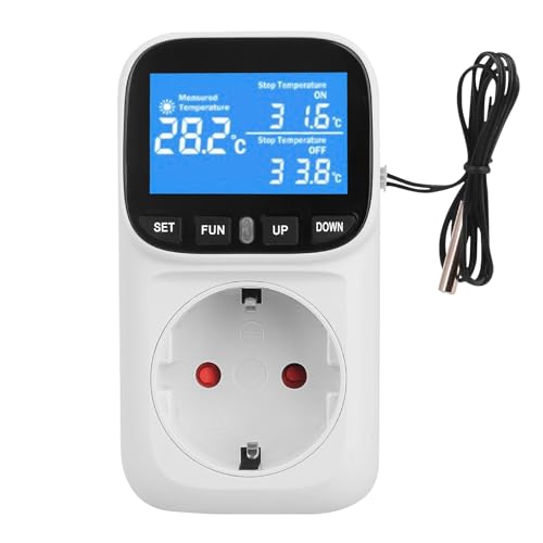 Temperaturregler, 230V Digitaler Temperaturregler Steckdosen mit Fühler Steckdose und Sonde, LCD BildschirmThermostat Steckdose für Gewächshaus, Terrarium, Kühlschrank mit Heiz- und Kühlmodus von VEGOATY