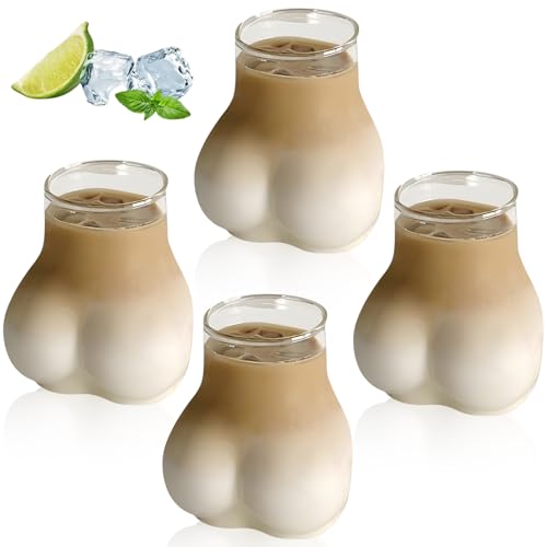 VEGOATY 2 Stück 450ml Tasse Lustig mit Hintern Form, Lustiger Becher,Handheld-Glas Butt- Förmiger Tassen,Kreative Cocktailgläser Biergläser,für Latte Macchiato Eiskaffee Whisky Joghurt Soda Kaffee von VEGOATY