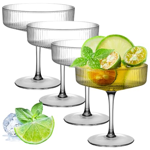 VEGOATY Cocktailgläser, 4 Stück Martini Gläser Cocktailgläser Set, Vintage-Coupé-Gläser-Set langer Stiel Weingläser Longdrinkgläser für Espresso Martini Champagner Cocktail-300ml von VEGOATY