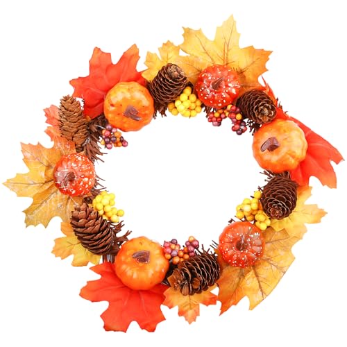 VEGOATY Türkranz für Herbstdeko: 30cm Kunstkranz Künstlich Türkranz mit Künstliches Ahornblatt Beere, Haustür Dekoration Kranz Wand für Haustür, Hochzeit, Garten, Fenster, Outdoor -Rattan von VEGOATY