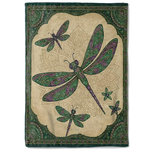 VEGlkj Libellen-Fleece-Decke, 127 x 152,4 cm, Grün / Lila, verziert, Insekten-Mandala, Beige, Überwurf, weich, gemütlich, leicht, ideal für Bett, Wohnzimmer, Zuhause, Boho-Dekoration, Frauengeschenke VEGlkj Libellen-Fleece-Decke, 127 x 152,4 cm, Grün / Lila, verziert, Insekten-Mandala, Beige, Überwurf, weich, gemütlich, leicht, ideal für Bett, Wohnzimmer, Zuhause, Boho-Dekoration, Frauengeschenke von VEGlkj