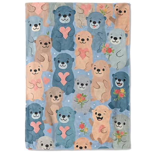 VEGlkj Niedliche Otter-Fleecedecke, 127 x 152,4 cm, mit Herzen und Blumen, bezaubernde Pastell-Cartoon-Überwurfdecke, weich, gemütlich, leicht, ideal für Bett, Wohnzimmer, Heimdekoration VEGlkj Niedliche Otter-Fleecedecke, 127 x 152,4 cm, mit Herzen und Blumen, bezaubernde Pastell-Cartoon-Überwurfdecke, weich, gemütlich, leicht, ideal für Bett, Wohnzimmer, Heimdekoration von VEGlkj