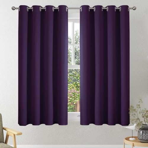 VEHEDE Abdunklungsvorhang Gardinen Ösenvorhang Blickdicht Dicke Thermogardine Kälteschutz warm Hitzeschutz Vorhänge mit Ösen Wohnzimmer, H 137 x B 140 cm, Lila, 2er Set Verdunklungsvorhänge von VEHEDE