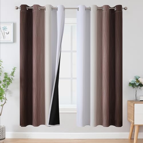 VEHEDE Braun und Weiß Ombre Farbverlauf Gardinen Wohnzimmer 183 cm Hoch, Thermovorhang Kälteschutz Schallschutz Vorhänge Blickdicht Schlafzimmer, H 183 x B 132 cm, 2er Set Verdunklungsvorhänge von VEHEDE