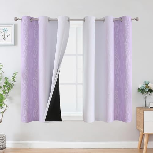 VEHEDE Farbverlauf Ombre Abdunklungsvorhang Gardinen Blickdicht Dicke Ösenvorhang Thermogardine Kälteschutz warm Hitzeschutz Vorhänge mit Ösen Wohnzimmer, H 137 x B 107 cm, Lila und Weiß, 2er Set von VEHEDE