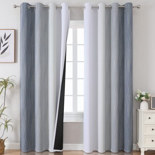 VEHEDE Farbverlauf Ombre Grau Weiß Ösenvorhang Gardinen Fenster Thermovorhang gegen Kälte Übergardinen 2er Set Vorhänge Schlafzimmer mit Ösen, Verdunklungsvorhänge Wohnzimmer, H 244 x B 132 cm von VEHEDE