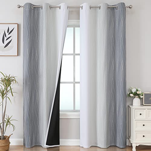 VEHEDE Farbverlauf Ombre Grau und Weiß Thermovorhang Kälteschutz Gardinen mit Ösen Schlafzimmer, Schallschutz Vorhänge Blickdicht Verdunklungsvorhänge Wohnzimmer, H 214 x B 107 cm, 2er Set von VEHEDE