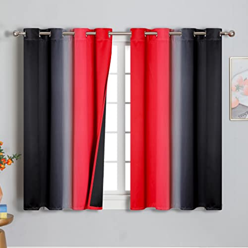 VEHEDE Farbverlauf Ombre Verdunklungsvorhänge Gardinen mit Ösen Wohnzimmer 160 cm Hoch, Vorhänge Blickdicht Thermogardine Kälteschutz warm Hitzeschutz, H 160 x B 132 cm, Rot und Schwarz, 2er Set von VEHEDE