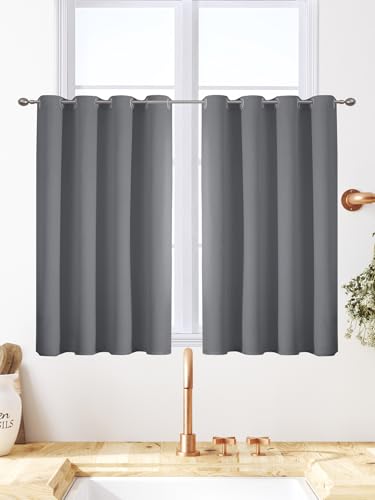 VEHEDE Grau Ösenvorhang Gardinen Kurz Fenster Küche Thermovorhang gegen Kälte Übergardinen 2er Set Vorhänge Schlafzimmer mit Ösen Vorhang Verdunkelung Wohnzimmer, H 84 x B 117 cm von VEHEDE