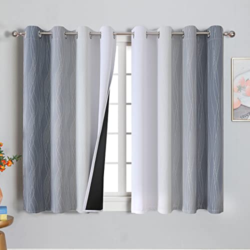 VEHEDE Grau und Weiß Farbverlauf Ombre Gardinen mit Ösen 160 cm Lang, Vorhang Wohnzimmer, Verdunklungsvorhänge Blickdicht Dicke Thermogardine Kälteschutz Warm Hitzeschutz, H 160 x B 132 cm, 2er Set von VEHEDE