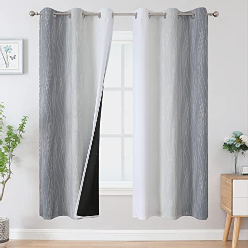 VEHEDE Grau und Weiß Ombre Farbverlauf Gardinen mit Ösen Wohnzimmer Thermovorhang Kälteschutz Schallschutz Vorhänge Blickdicht Verdunkelnde Curtains Schlafzimmer, H 183 x B 107 cm, 2er Set von VEHEDE