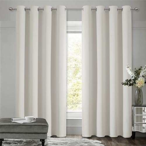 VEHEDE Hellbeige Vorhänge Blickdicht Wohnzimmer, Thermovorhang Kälteschutz Verdunklungsvorhänge Gardinen mit Ösen Wohnzimmer, Ösenvorhang Scheibengardinen Modern, H 210 x B 140 cm 2er Set von VEHEDE