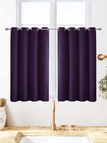 VEHEDE Lila Vorhänge 84cm Lang Verdunkelungsvorhang Kurzer Vorhang, Schlafzimmer Kleine Thermovorhang Kälteschutz, Gardinen Wohnzimmer mit Ösen, H 84 x B 117 cm, 2er Set von VEHEDE