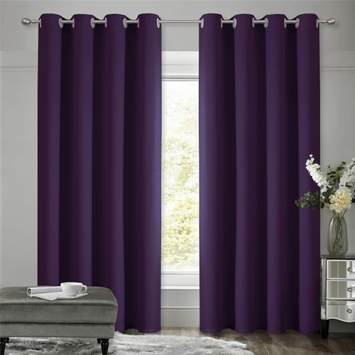 VEHEDE Modern Verdunklungsvorhänge, Thermovorhang Hitzeschutz Abdunkelnde Gardinen mit Ösen, Vorhänge Blickdicht Wohnzimmer, Schlafzimmer Scheibengardinen, H 183 x B 117 cm Lila, 2er Set von VEHEDE