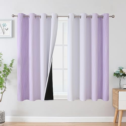 VEHEDE Ombre Farbverlauf Abdunklungsvorhang Gardinen Ösenvorhang Blickdicht Dicke Thermogardine Kälteschutz warm Hitzeschutz Vorhänge mit Ösen Wohnzimmer, H 137 x B 132 cm, Lila und Weiß, 2er Set von VEHEDE