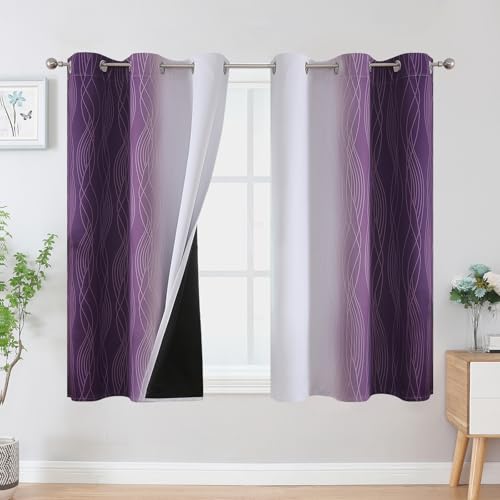 VEHEDE Ombre Farbverlauf Abdunklungsvorhang Ösenvorhang Gardinen Blickdicht Dicke Thermogardine Kälteschutz warm Hitzeschutz Vorhänge mit Ösen Wohnzimmer, H 114 x B 107 cm, Violett und Weiß, 2er Set von VEHEDE