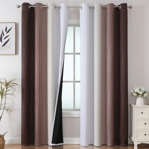 VEHEDE Ombre Farbverlauf Abdunklungsvorhang Ösenvorhang Gardinen Blickdicht Dicke Thermogardine Kälteschutz warm Hitzeschutz Vorhänge mit Ösen Wohnzimmer, H 229 x B 132 cm, Braun und Weiß, 2er Set VEHEDE Ombre Farbverlauf Abdunklungsvorhang Ösenvorhang Gardinen Blickdicht Dicke Thermogardine Kälteschutz warm Hitzeschutz Vorhänge mit Ösen Wohnzimmer, H 229 x B 132 cm, Braun und Weiß, 2er Set von VEHEDE