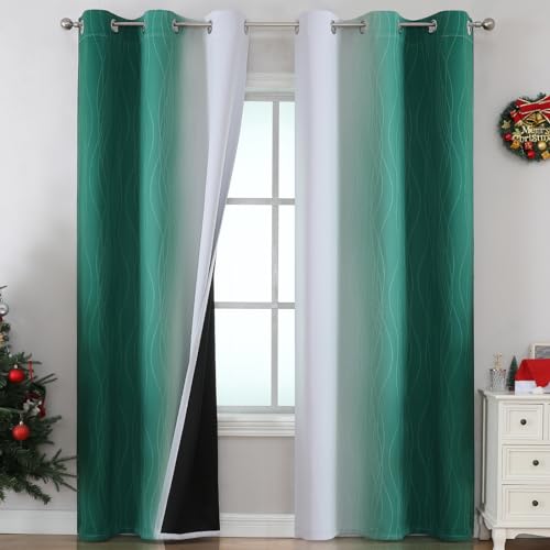 VEHEDE Ombre Farbverlauf Dunkelgrün Weiß Thermovorhang Kälteschutz Warm Hitzeschutz Gardinen mit Ösen Schlafzimmer, Schallschutz Vorhänge Blickdicht gegen Kälte Wohnzimmer, H 214 x B 107 cm, 2er Set VEHEDE Ombre Farbverlauf Dunkelgrün Weiß Thermovorhang Kälteschutz Warm Hitzeschutz Gardinen mit Ösen Schlafzimmer, Schallschutz Vorhänge Blickdicht gegen Kälte Wohnzimmer, H 214 x B 107 cm, 2er Set von VEHEDE