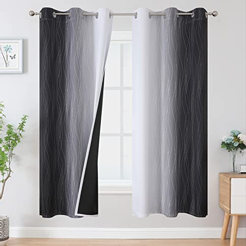 VEHEDE Ombre Farbverlauf Schwarz und Weiß Verdunklungsvorhänge Gardinen mit Ösen Wohnzimmer 183 cm Hoch, Vorhänge Blickdicht Thermogardine Kälteschutz warm Hitzeschutz, H 183 x B 107 cm, 2er Set von VEHEDE