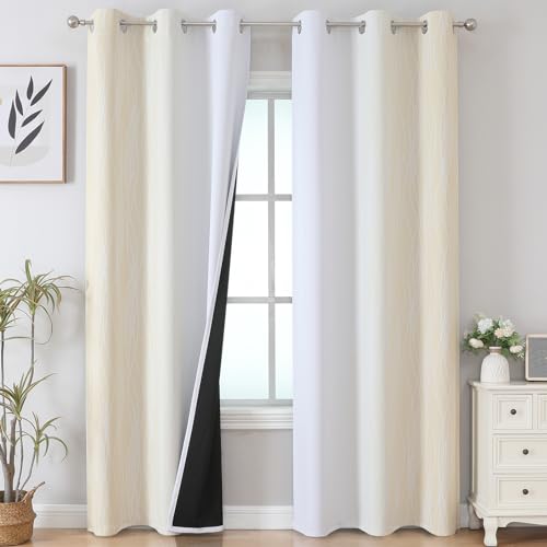 VEHEDE Ombre Farbverlauf Verdunklungsvorhänge Schlafzimmer Gardinen mit Ösen, Blickdichte Vorhänge, Wohnzimmer Modern Thermo Vorhang gegen Kälte, H 214 x B 107 cm, Hellbeige und Weiß, 2er Set von VEHEDE
